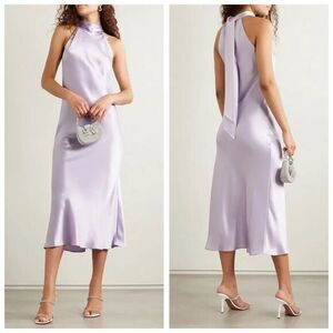 Galvan London Sienna Satin Halter Neck Midi Dress Size US 10